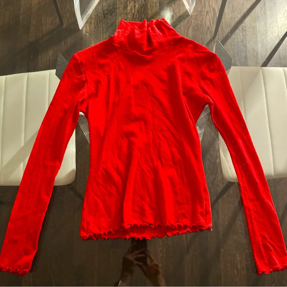 XS Red Long Sleeve Mock Neck Shirt
